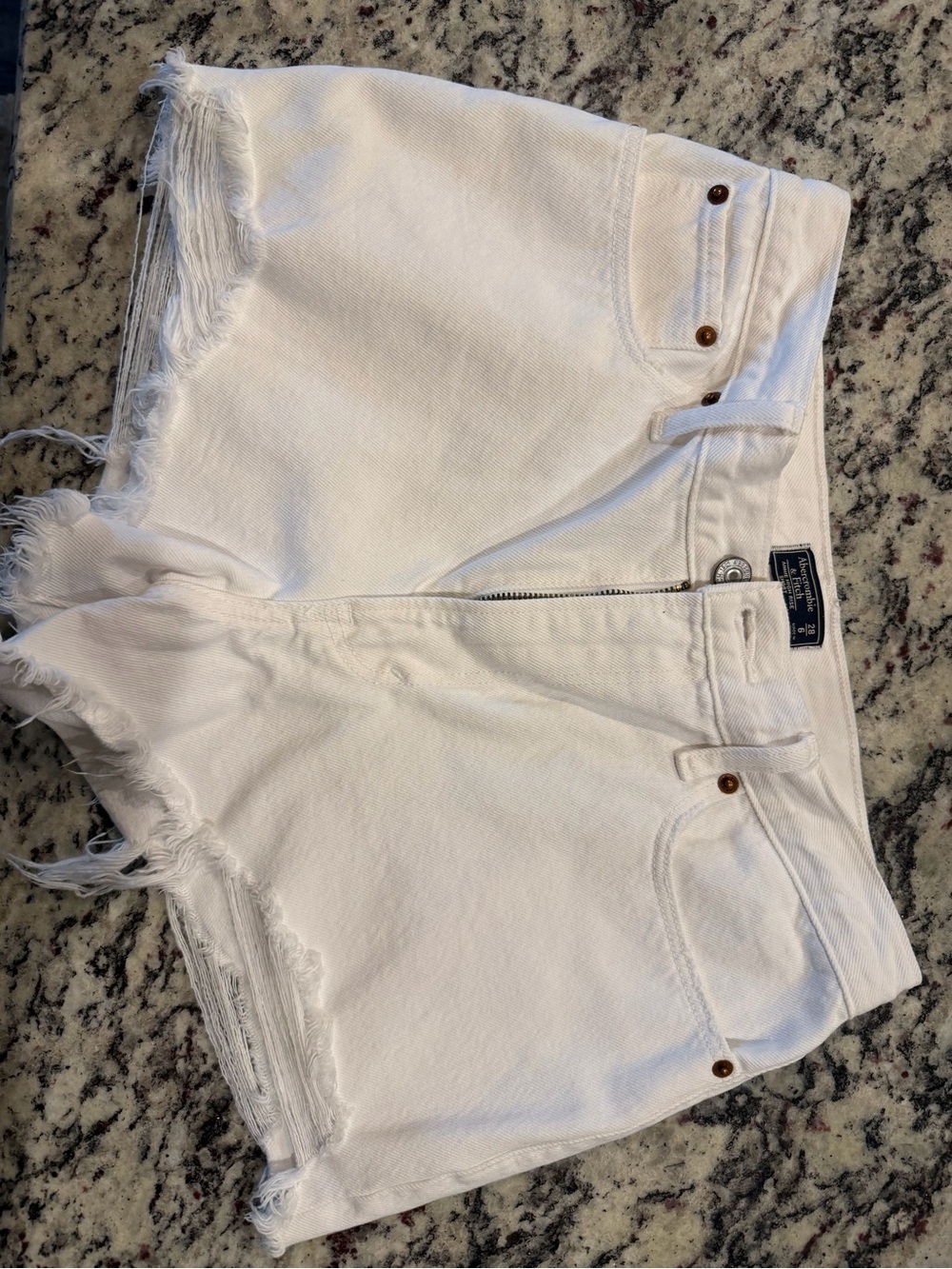 Abercrombie & Fitch White Distressed Frayed-Hem Denim Shorts